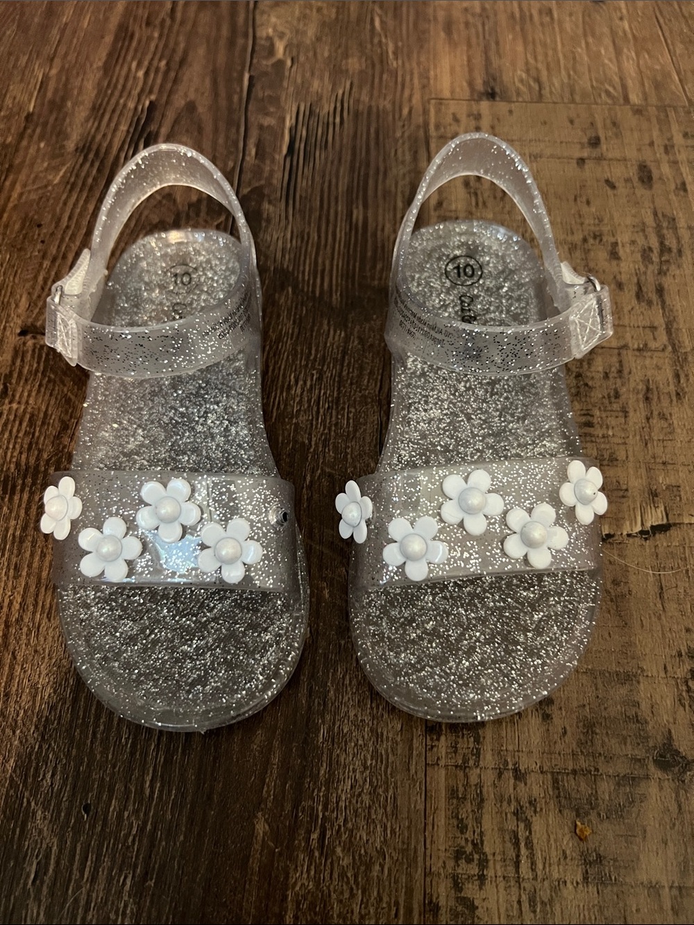Cat & Jack Clear Glitter Jelly Sandals with White Flower Accents